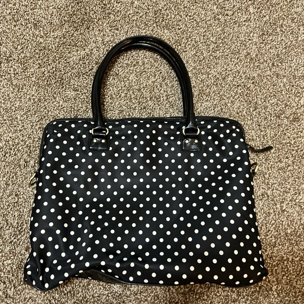 Kate Spade Calista Nylon Laptop Tote Bag, Leather Trim, Black Polka Dots